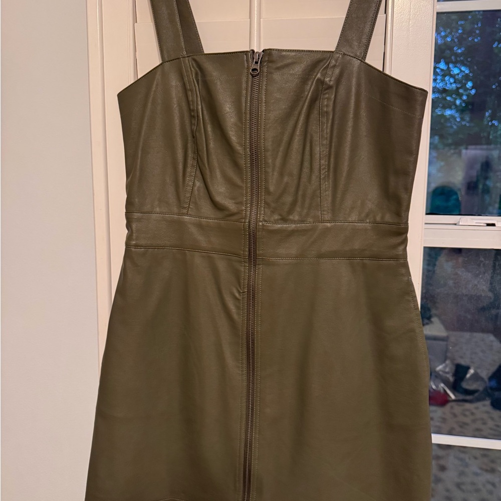 wild fable Olive Faux Leather Mini Dress with Front Zip